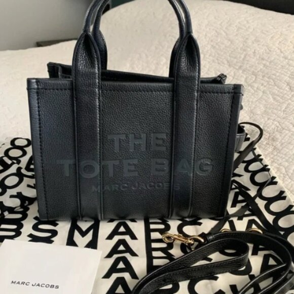 Marc Jacobs Full Grain Leather Tote Handbag Crossbody Strap Black Goldendoodle - Picture 14 of 14